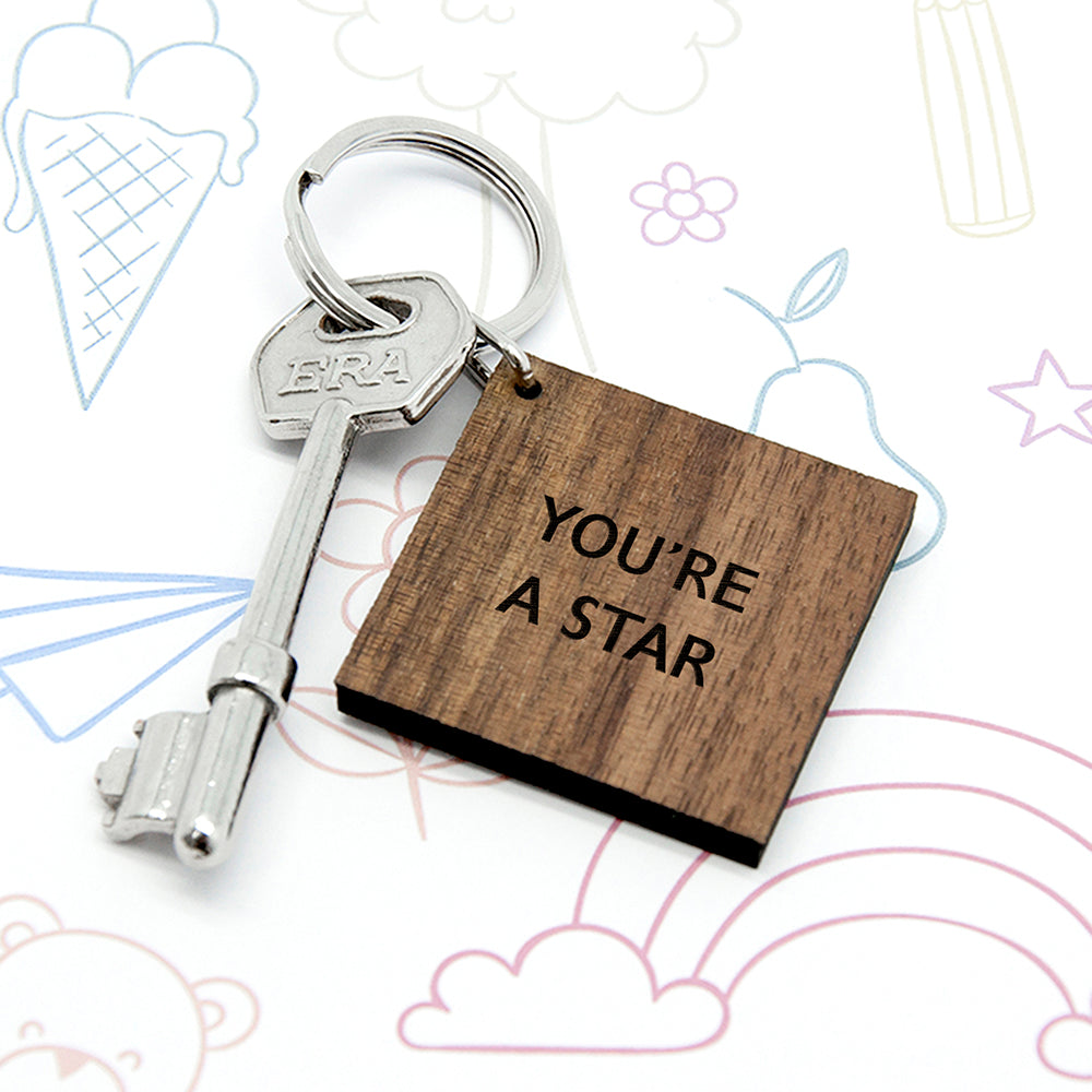 Personalised Square Walnut Keyring