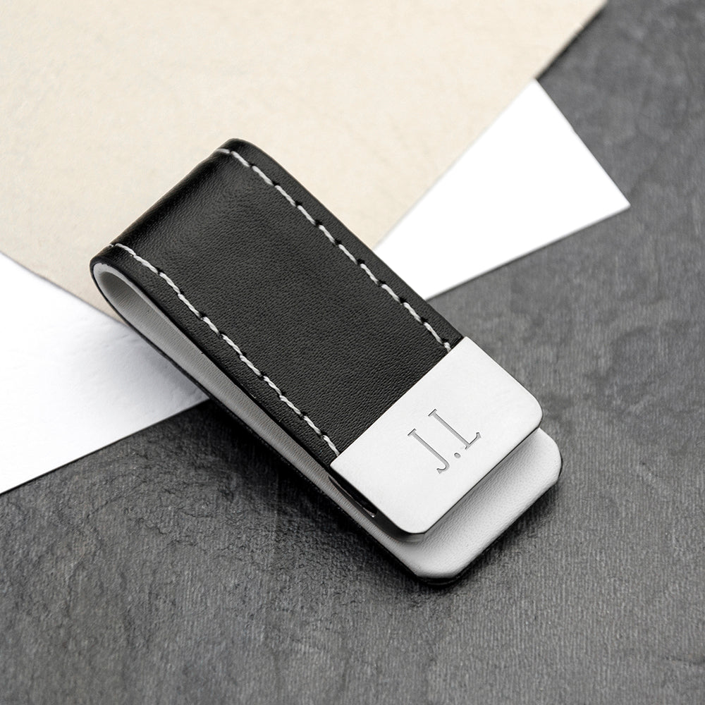 Black Leather Money Clip