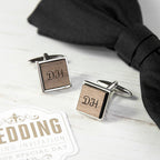 Monogram Engraved Square Walnut Cufflinks