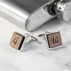 Monogram Engraved Square Walnut Cufflinks