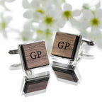 Monogram Engraved Square Walnut Cufflinks