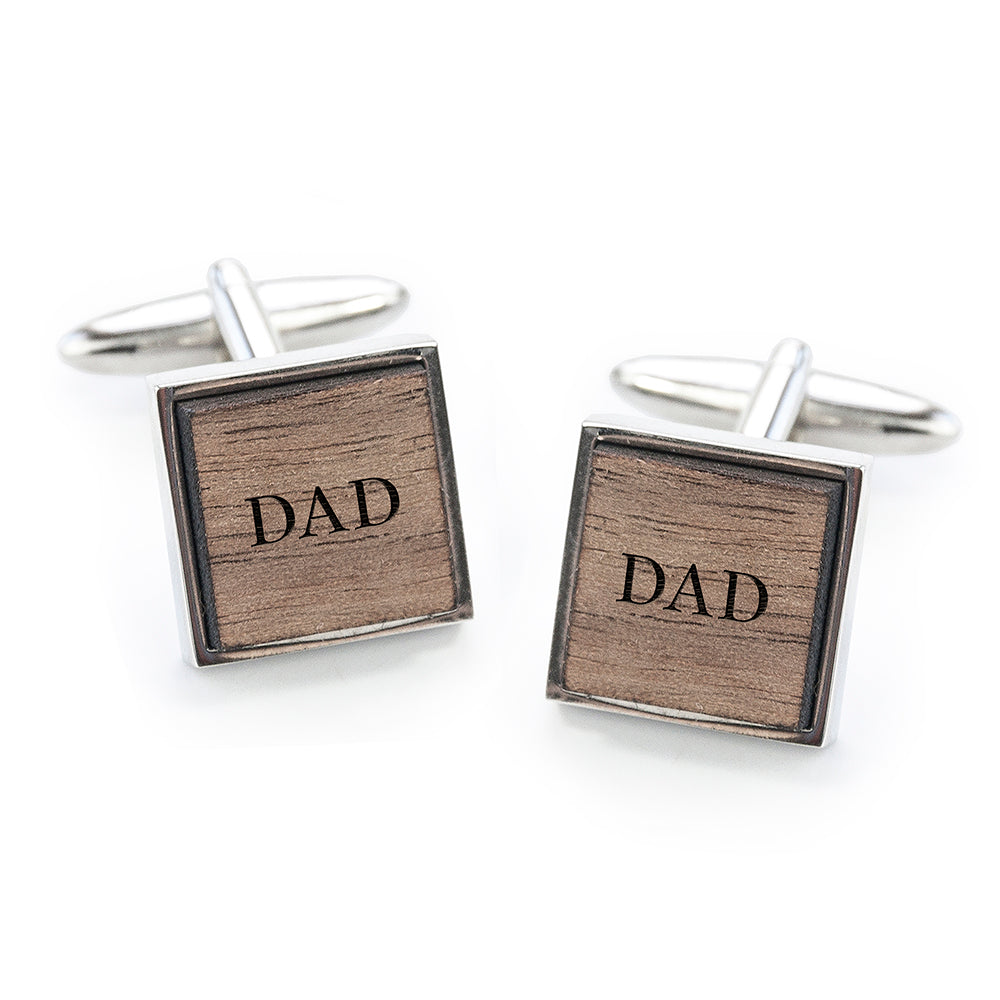Monogram Engraved Square Walnut Cufflinks
