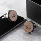 Monogram Engraved Round Walnut Cufflinks