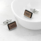 Monogram Engraved Rectangle Walnut Cufflinks