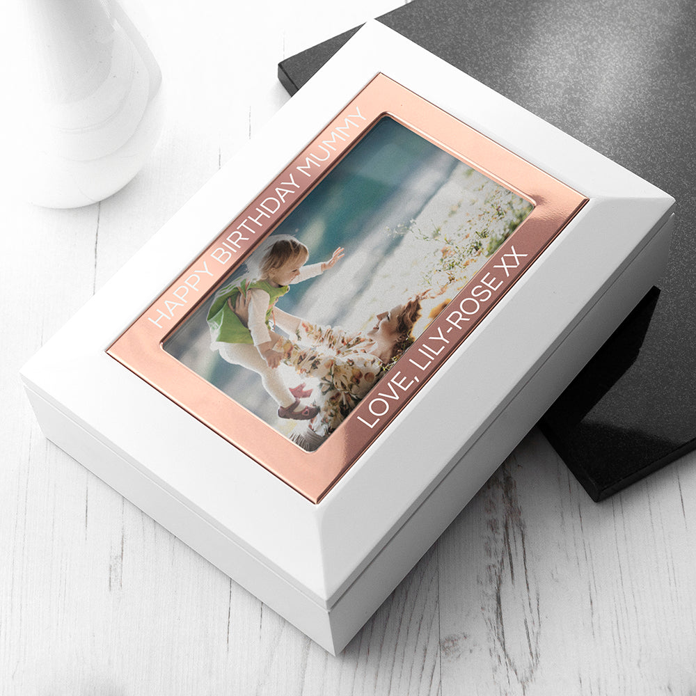 Personalised White & Rose Gold Photo Jewellery Box