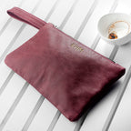 Monogrammed Burgundy Leather Clutch Bag