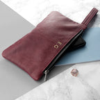 Monogrammed Burgundy Leather Clutch Bag