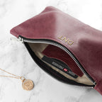 Monogrammed Burgundy Leather Clutch Bag