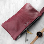 Monogrammed Burgundy Leather Clutch Bag