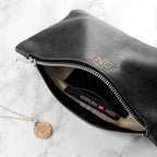 Monogrammed Black Leather Clutch Bag