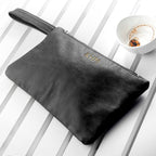 Monogrammed Black Leather Clutch Bag