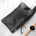 Monogrammed Black Leather Clutch Bag