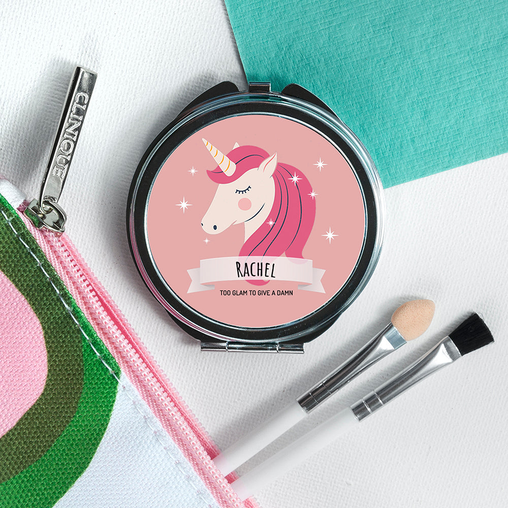 Personalised Sparkle Squad Round Pink Compact Mirror