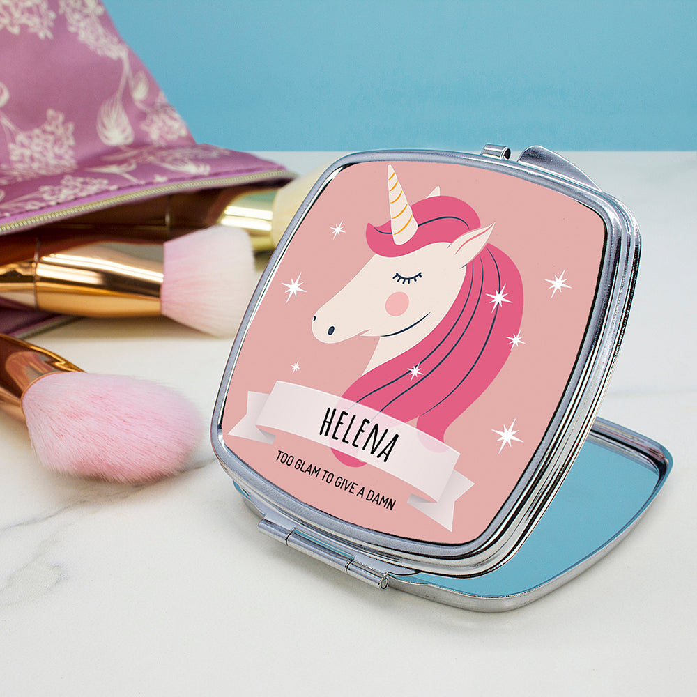 Personalised Sparkle Squad Square Pink Compact Mirror