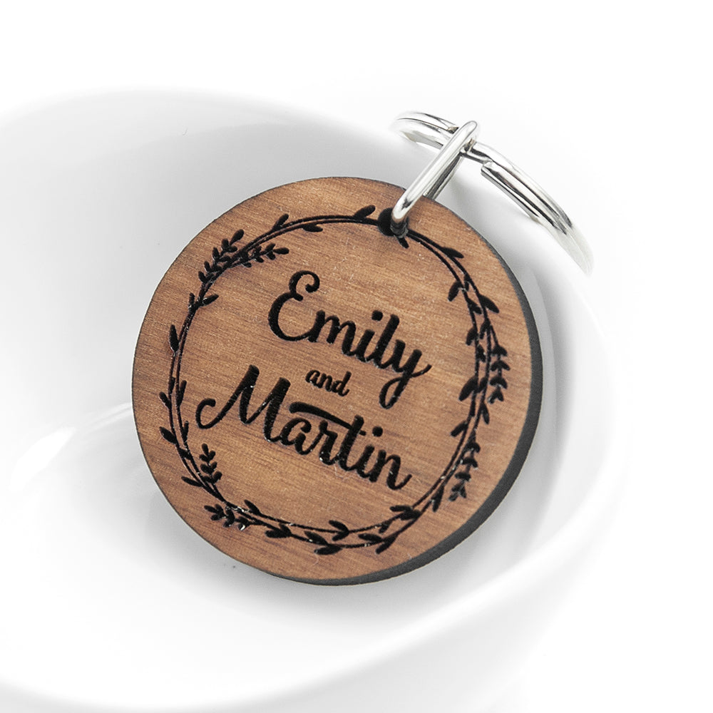 Personalised Romantic Wreath Engraved Keyring