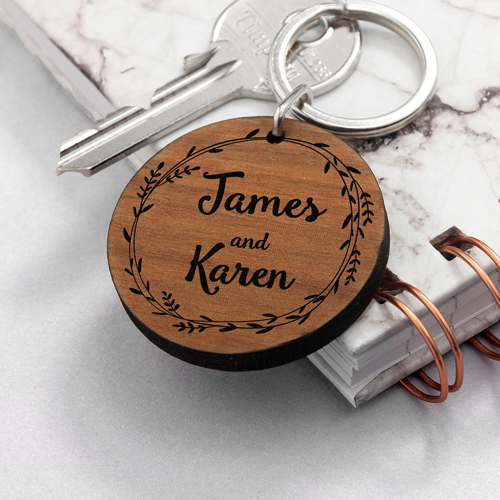 Personalised Romantic Wreath Engraved Keyring