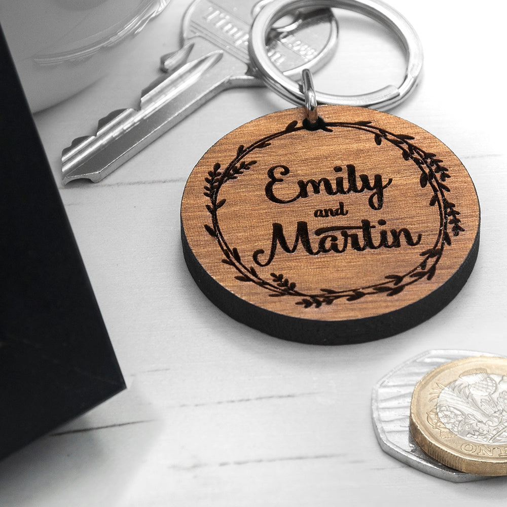 Personalised Romantic Wreath Engraved Keyring