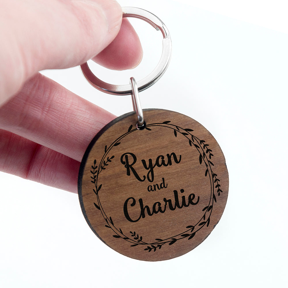 Personalised Romantic Wreath Engraved Keyring