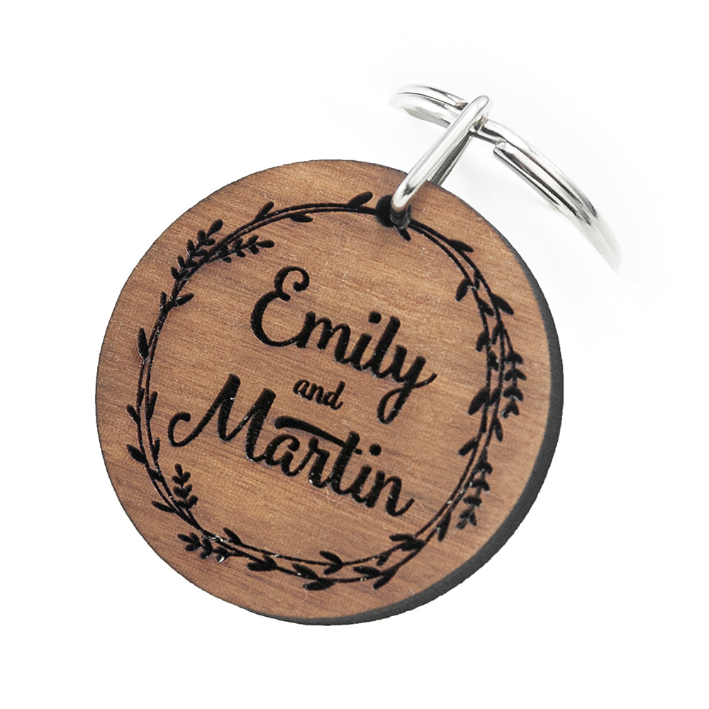 Personalised Romantic Wreath Engraved Keyring
