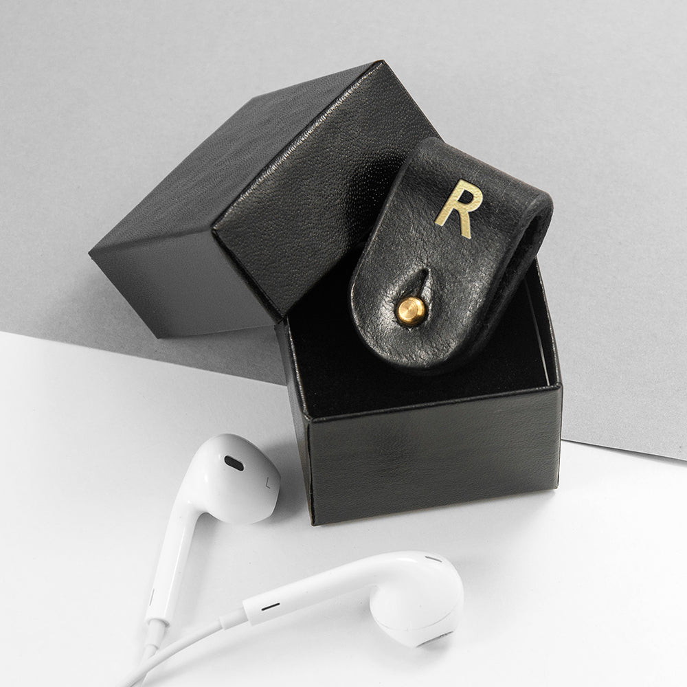 Monogrammed Leather Earphones Holder
