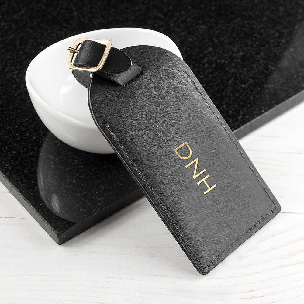 Personalised Black Foiled Leather Luggage Tag