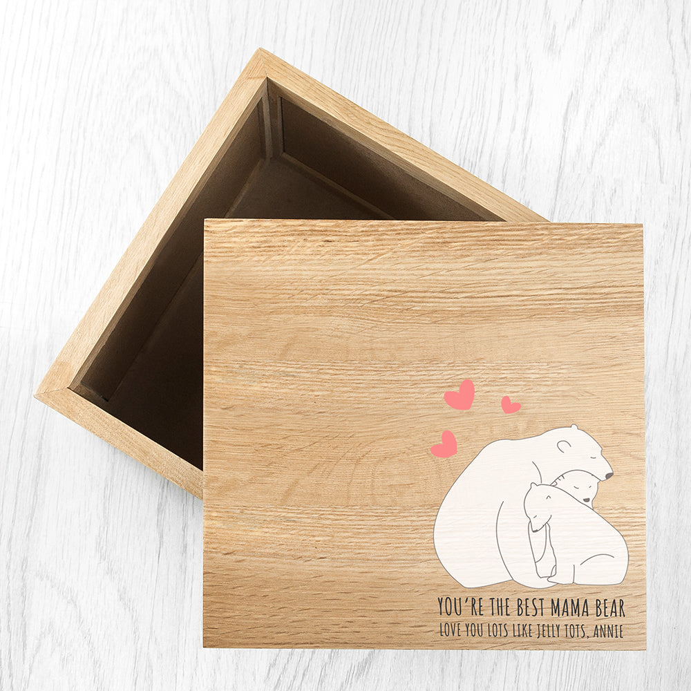 Personalised The Best Mama Bear Large Oak Photocube Box