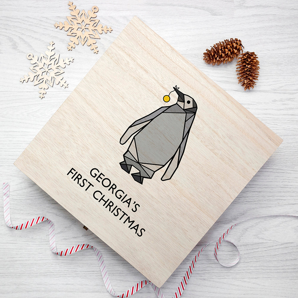 Personalised Baby Penguin First Christmas Box