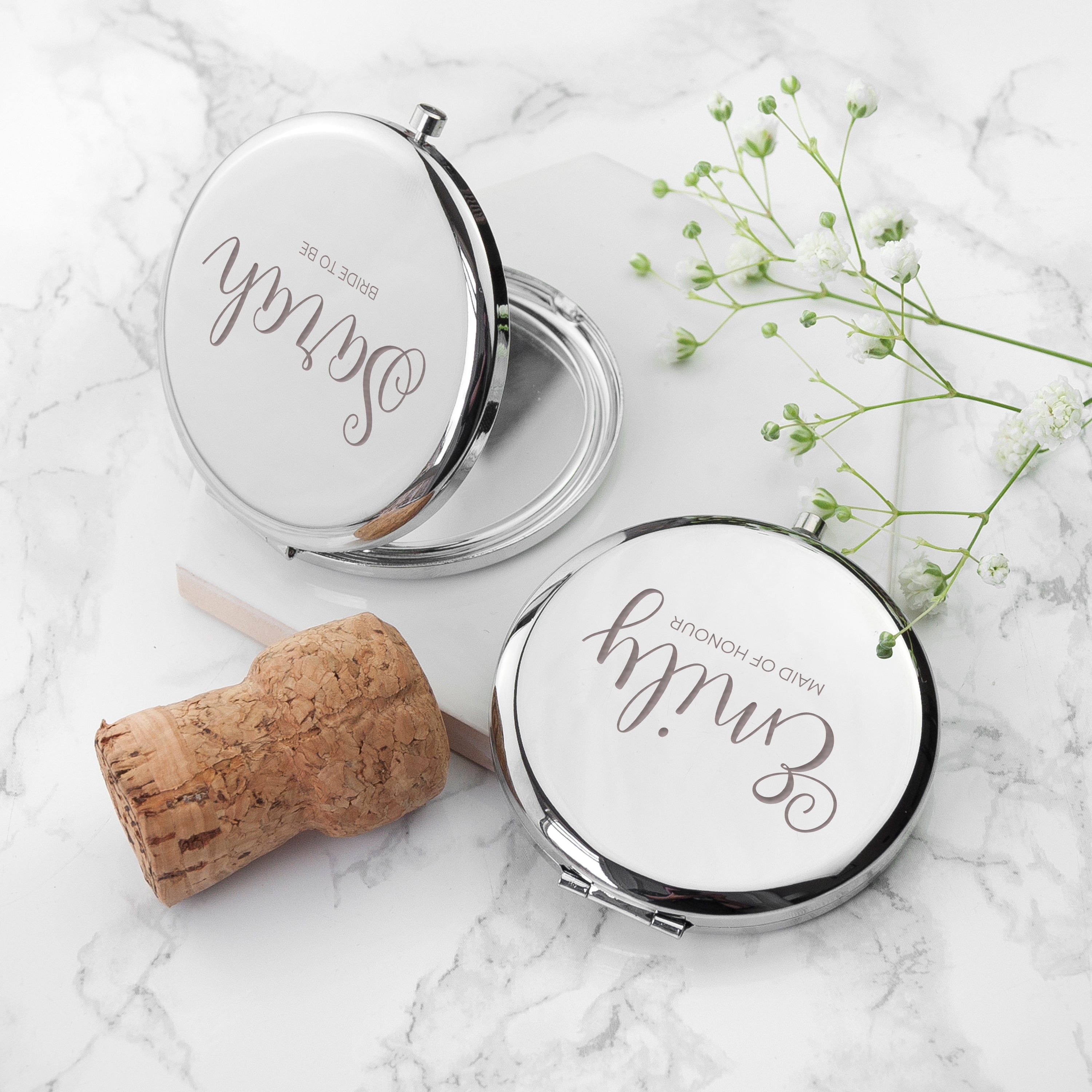Personalised Round Silver Compact Mirror