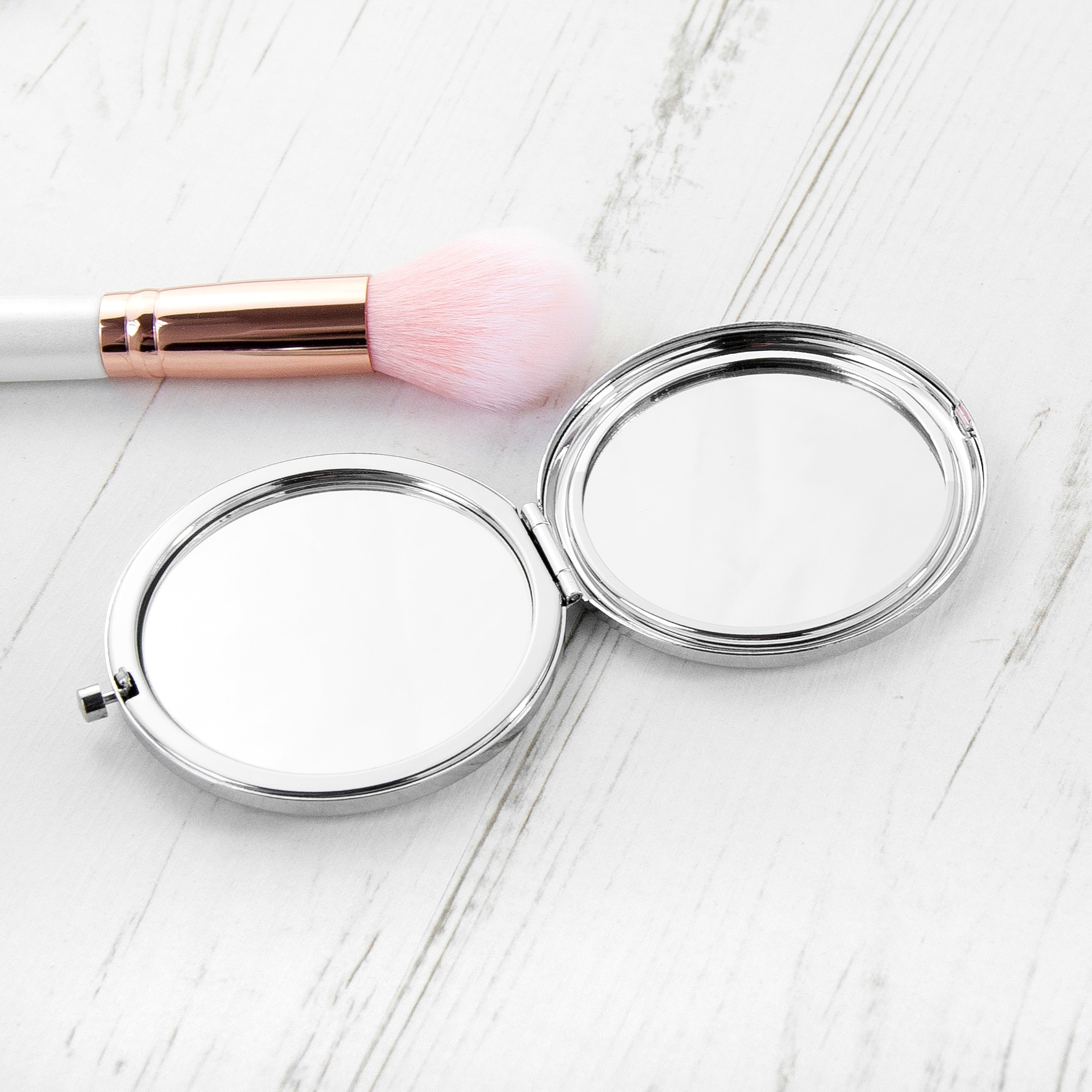 Personalised Round Silver Compact Mirror