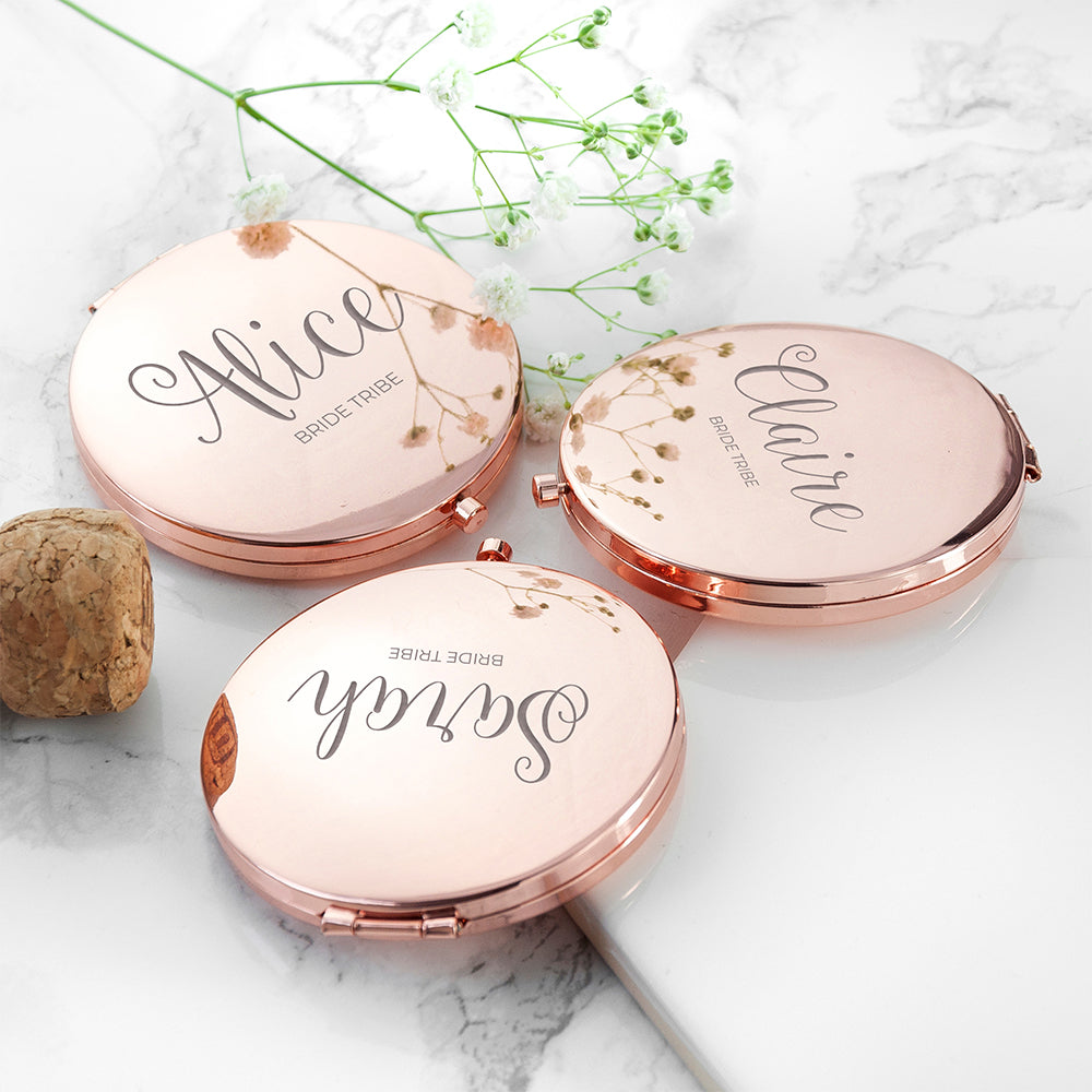Engraved Rose Gold Compact Mirror