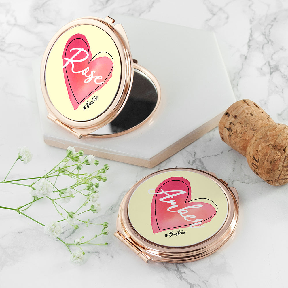 Personalised Rose Gold #Heart Compact Mirror