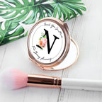 Personalised Floral Initial Rose Gold Compact Mirror