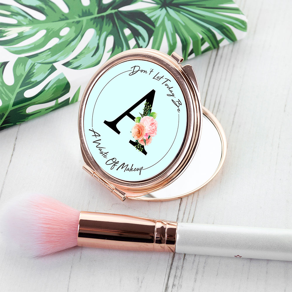 Personalised Floral Initial Rose Gold Compact Mirror