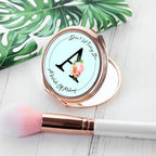 Personalised Floral Initial Rose Gold Compact Mirror