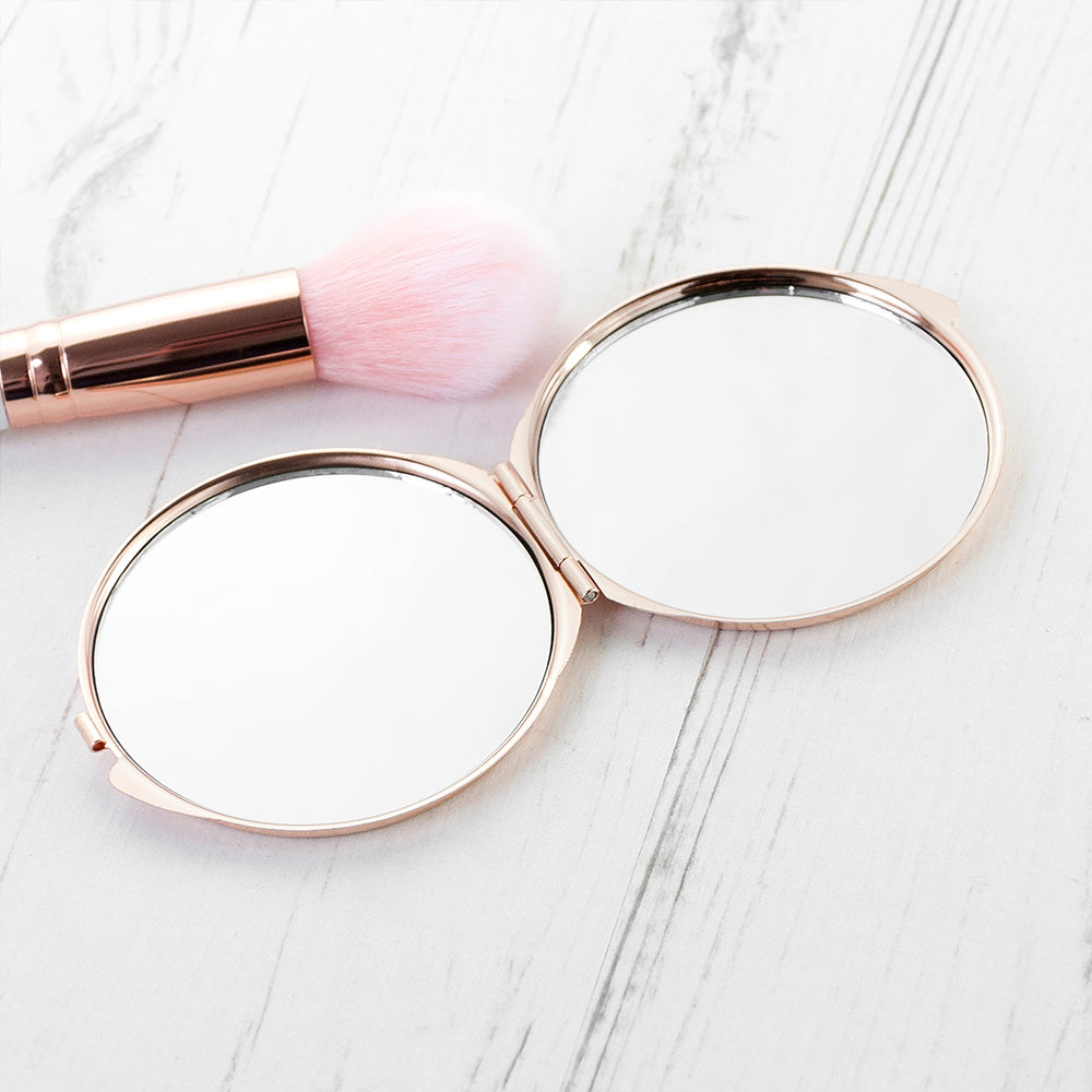 Personalised Floral Initial Rose Gold Compact Mirror