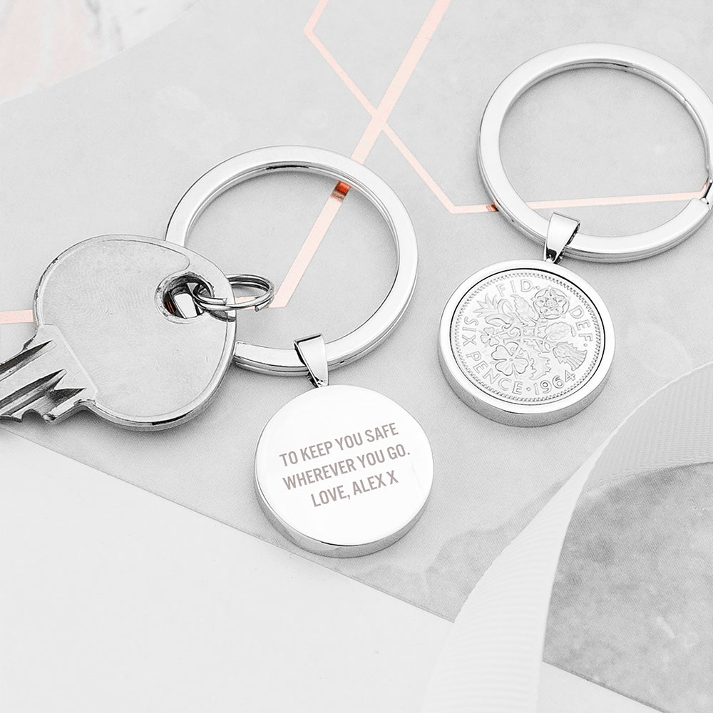 Personalised Lucky Sixpence Keyring