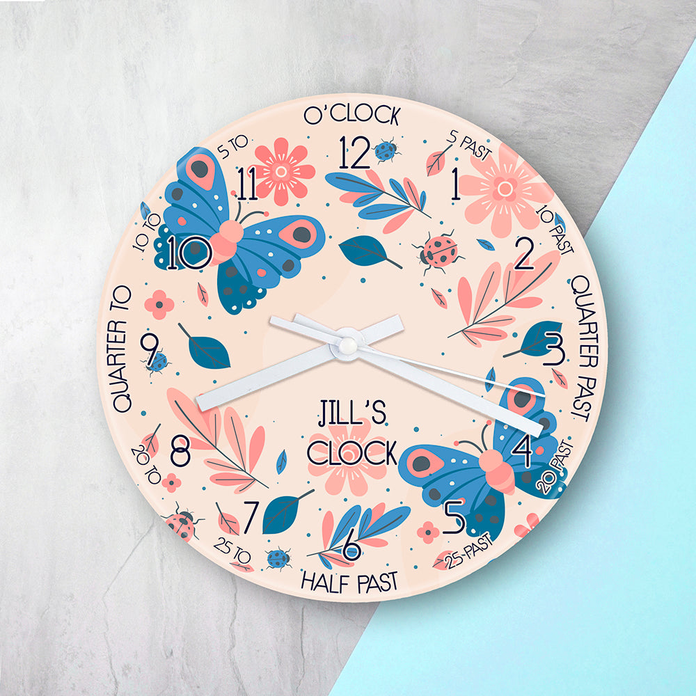 Personalised Kids Woodland Glass Clock - Large