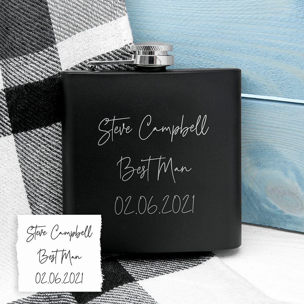 Personalised Handwriting Black Hip Flask