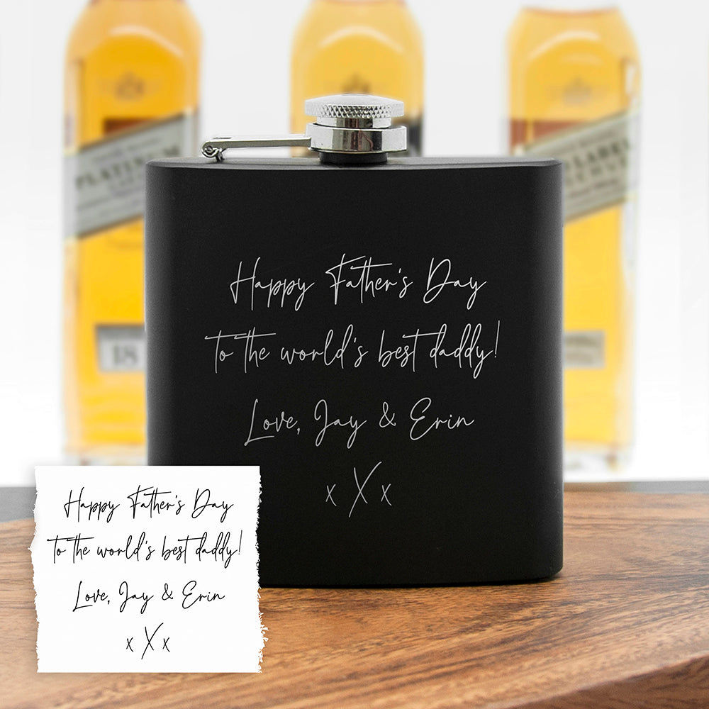 Personalised Handwriting Black Hip Flask