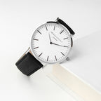 Personalised Handwriting Mens Black Leather Watch