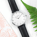 Personalised Handwriting Ladies Black Leather Watch