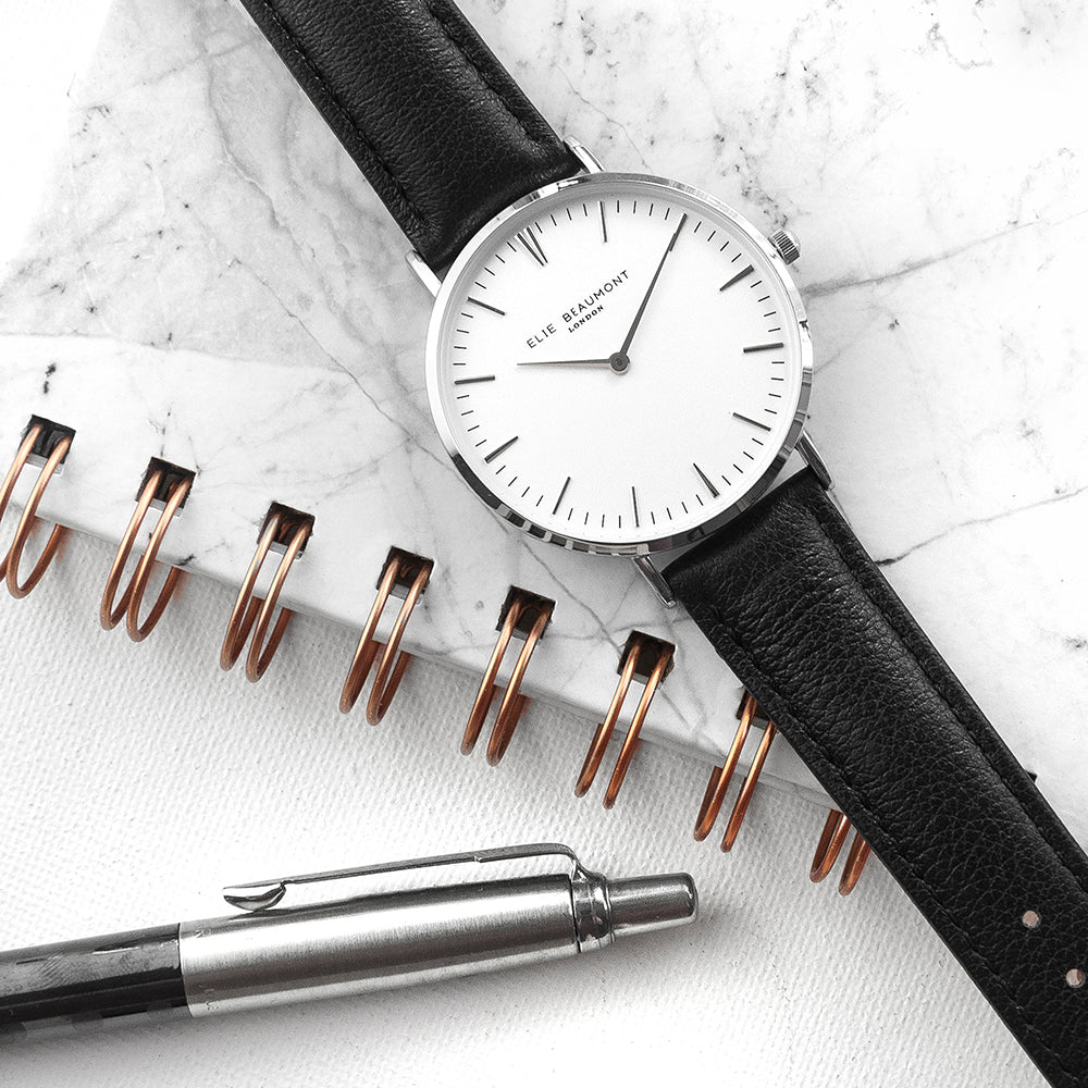 Personalised Handwriting Ladies Black Leather Watch