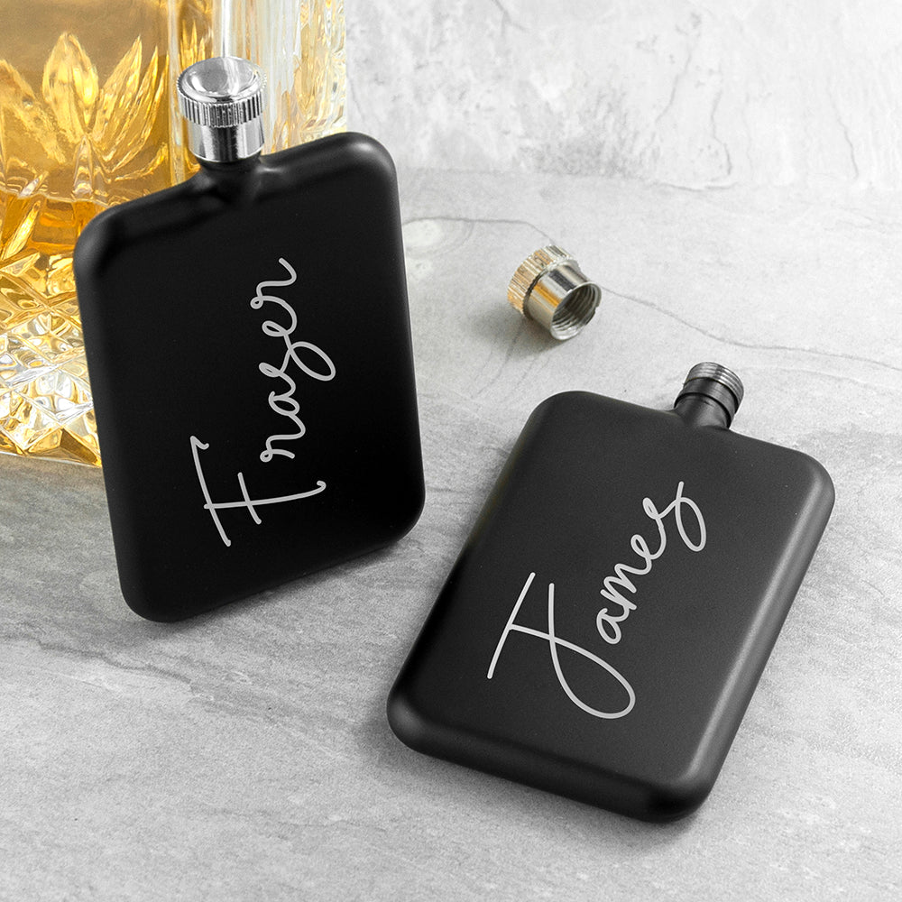 Personalised Handwriting Black Slimline Flask