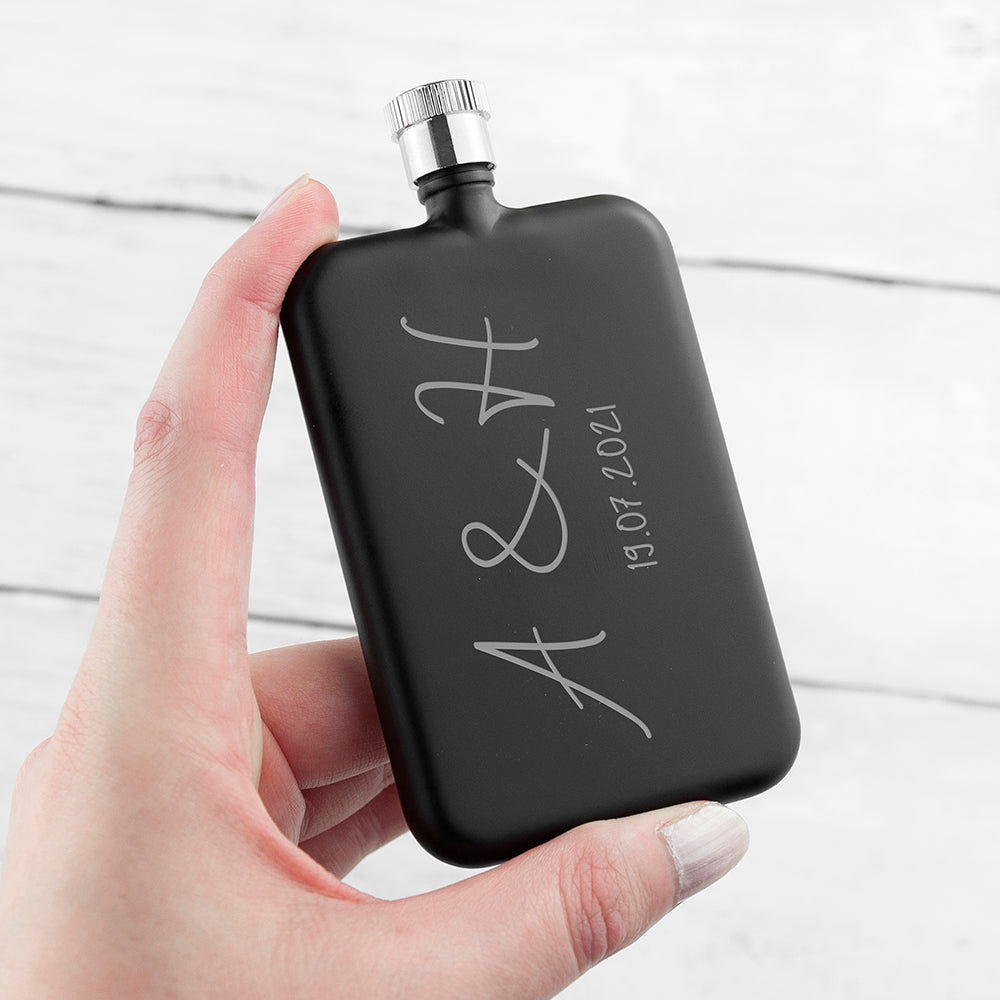 Personalised Handwriting Black Slimline Flask