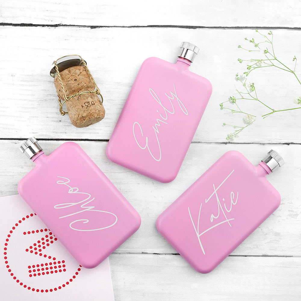 Personalised Handwriting Pink Slimline Flask