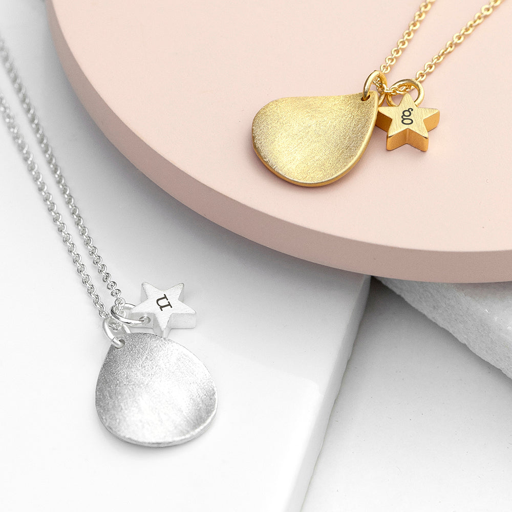 Personalised Matte Star and Drop Necklace