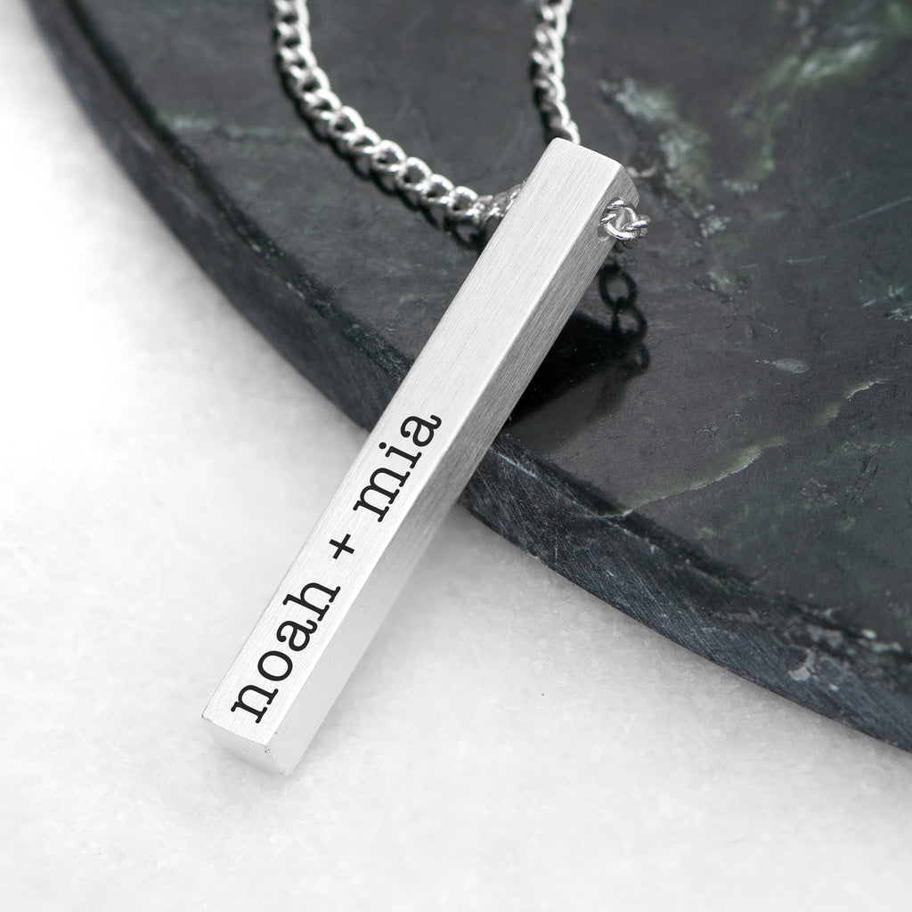 Personalised Men's Solid Bar Necklace - Silver