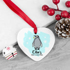 Personalised Baby Penguin Heart Decoration