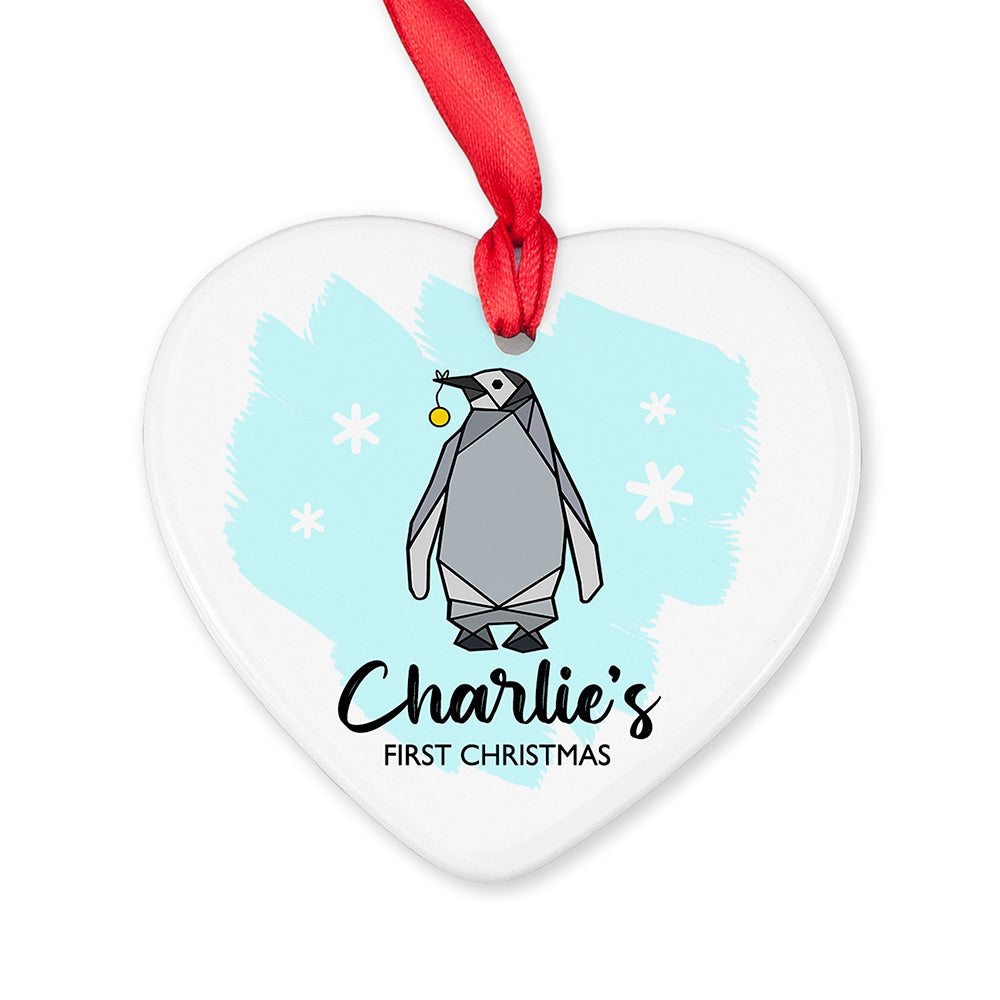 Personalised Baby Penguin Heart Decoration
