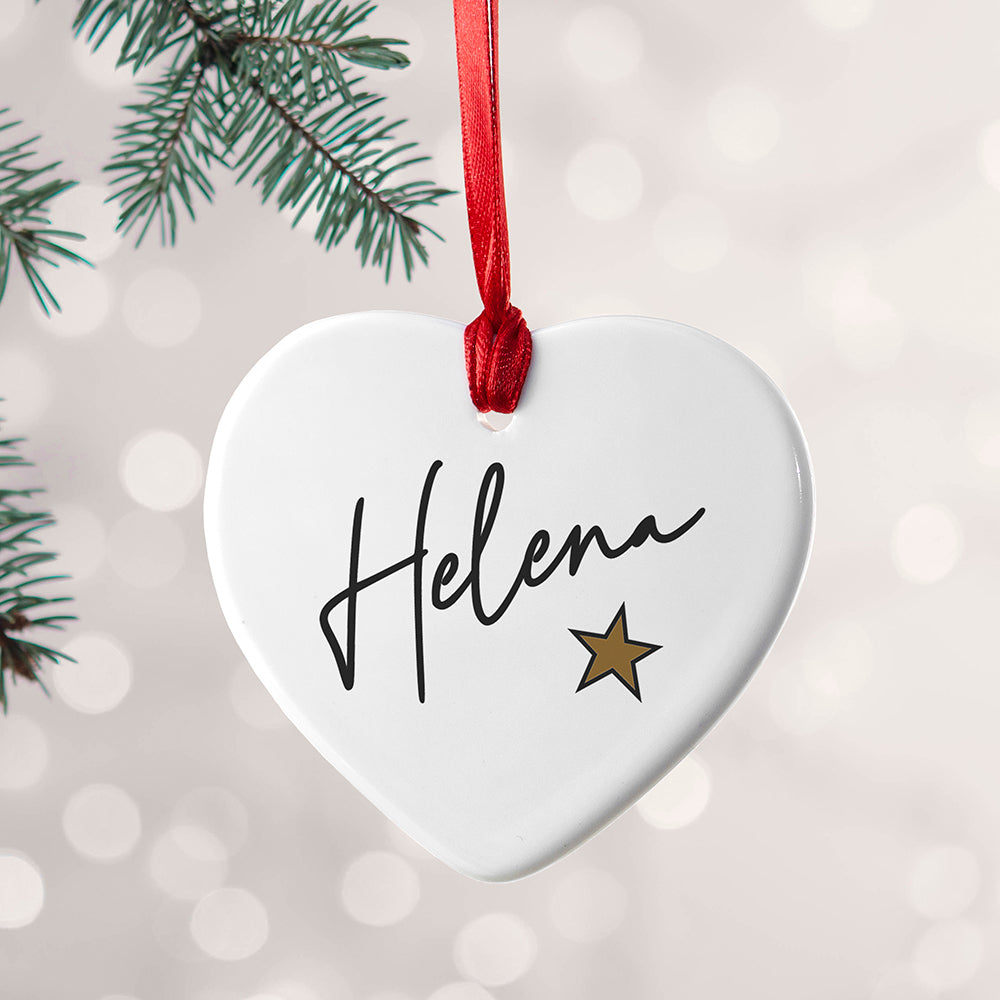 Personalised Christmas Star Heart Decoration